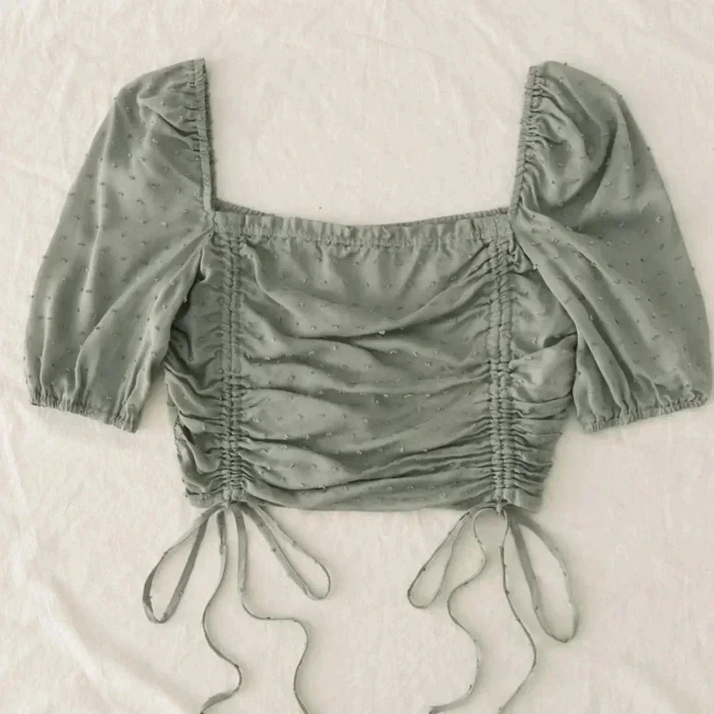 Vylette Drawstring Knot Ruched Crop Top - Picture 2 of 5
